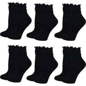 Black Ruffle Socks for Women 6 Pairs Cute Cotton Frilly Knit Casual Crew